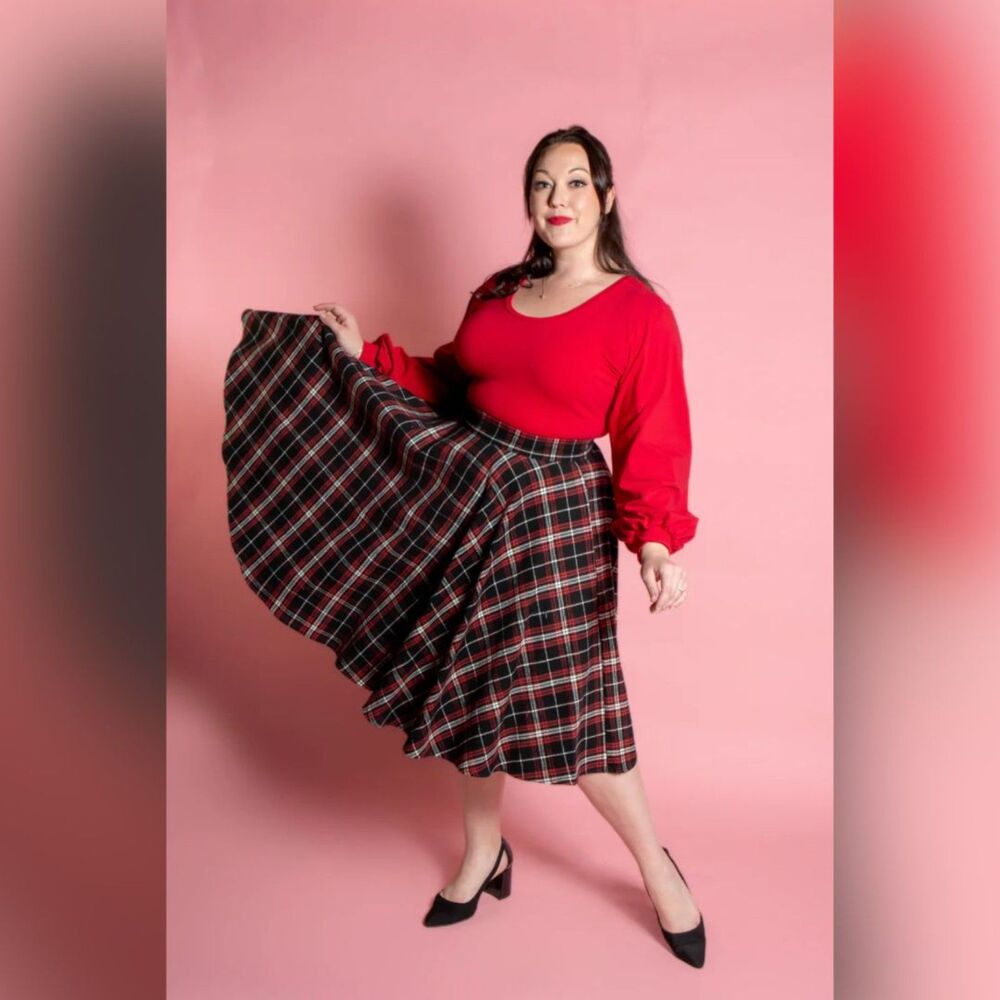 Heart of Haute Circle Skirt - Flannel Plaid - Red Black White - Size 2X, NWT
